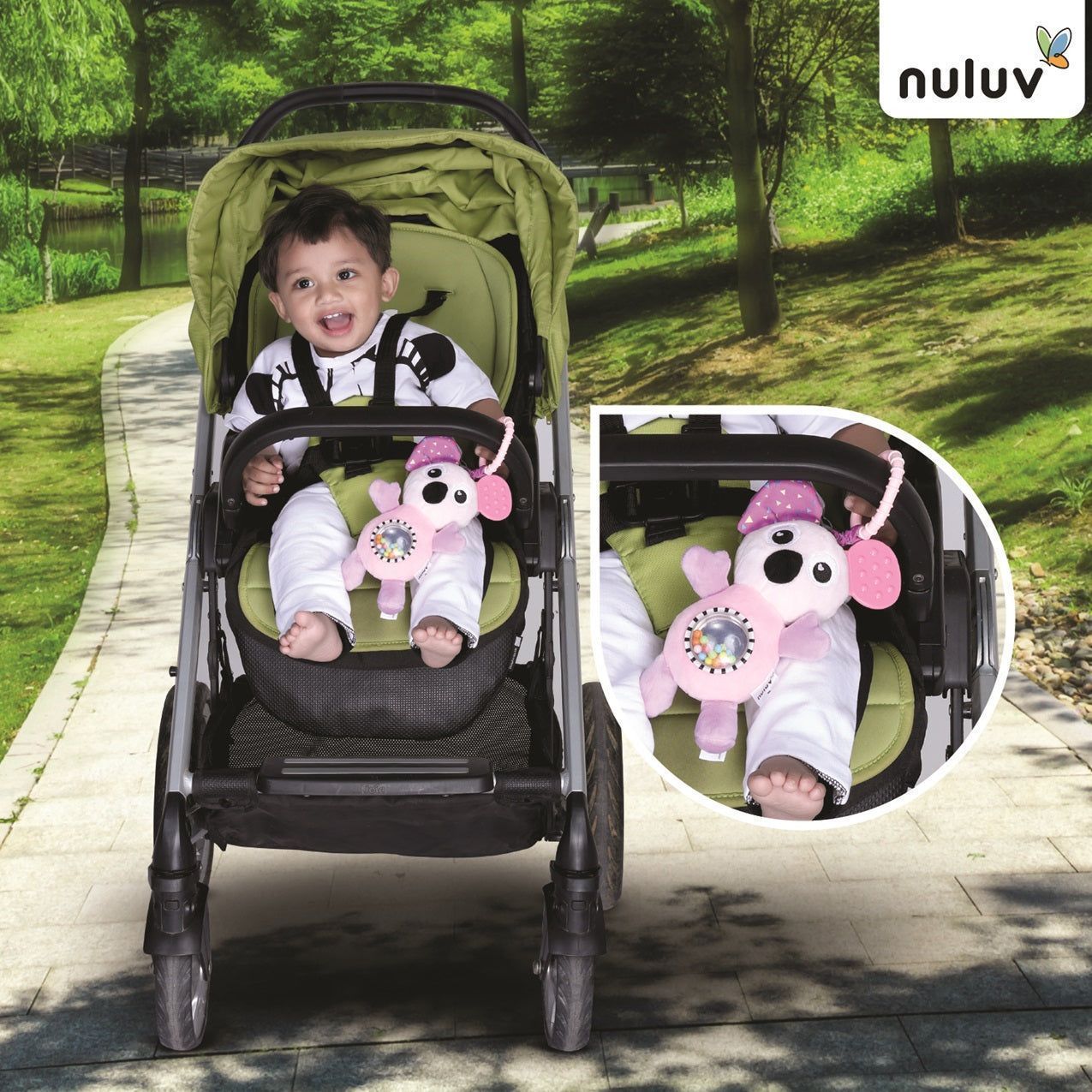 Nuluv Infant Koala Jittery Teether Rattle Plush Toy, Hanging Rattle, Stroller Toy with Tactile Material for Baby 3 Months+,Multicolor