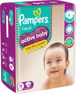 Pampers Medium- Pack of 90 Active Baby Medium (6-11Kg)