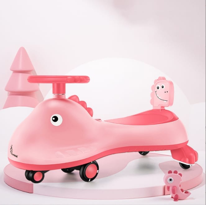 R for Rabbit Iya Iya Dino Swing Car - Inbuilt Music With Light, PU LED Wheels, ABEC 7 Bearing, Up To 100 Kgs Capacity Pink