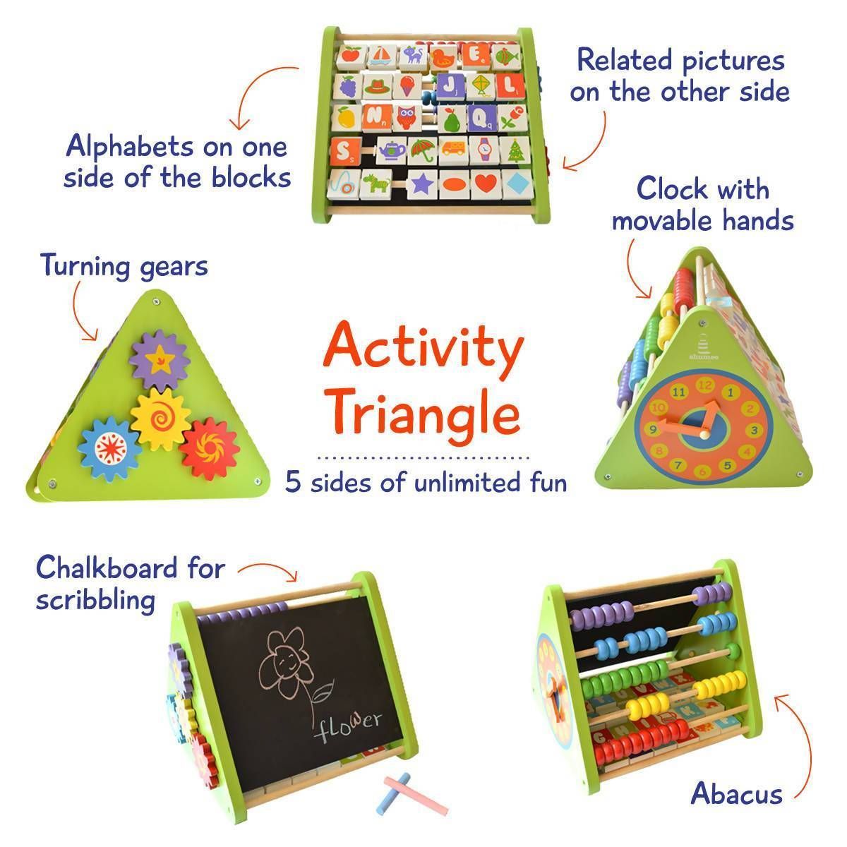 Shumee Wooden Activity Triangle| Educational Toy Abacus, Alphabets Blocks