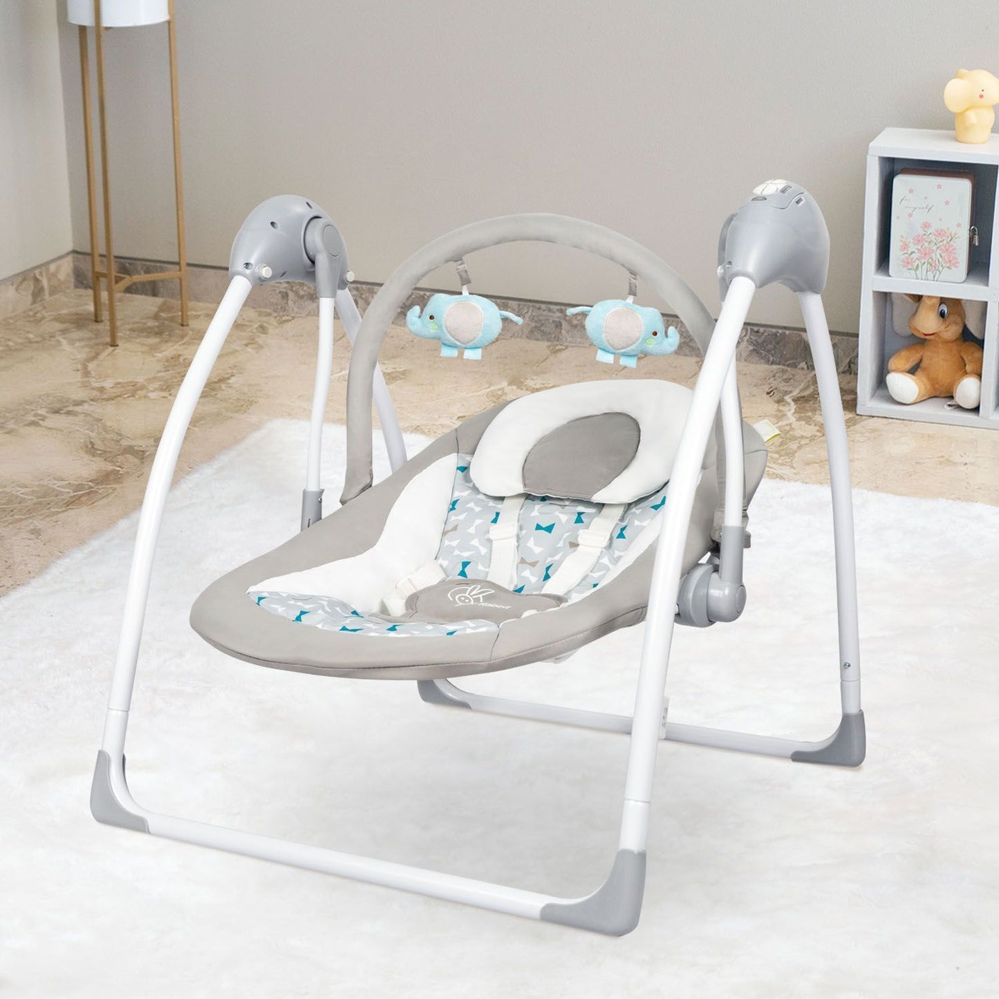 R for Rabbit Snicker Automatic Baby Swing - Hanging Toys, Soothing Music, 5 Point Safety Harness