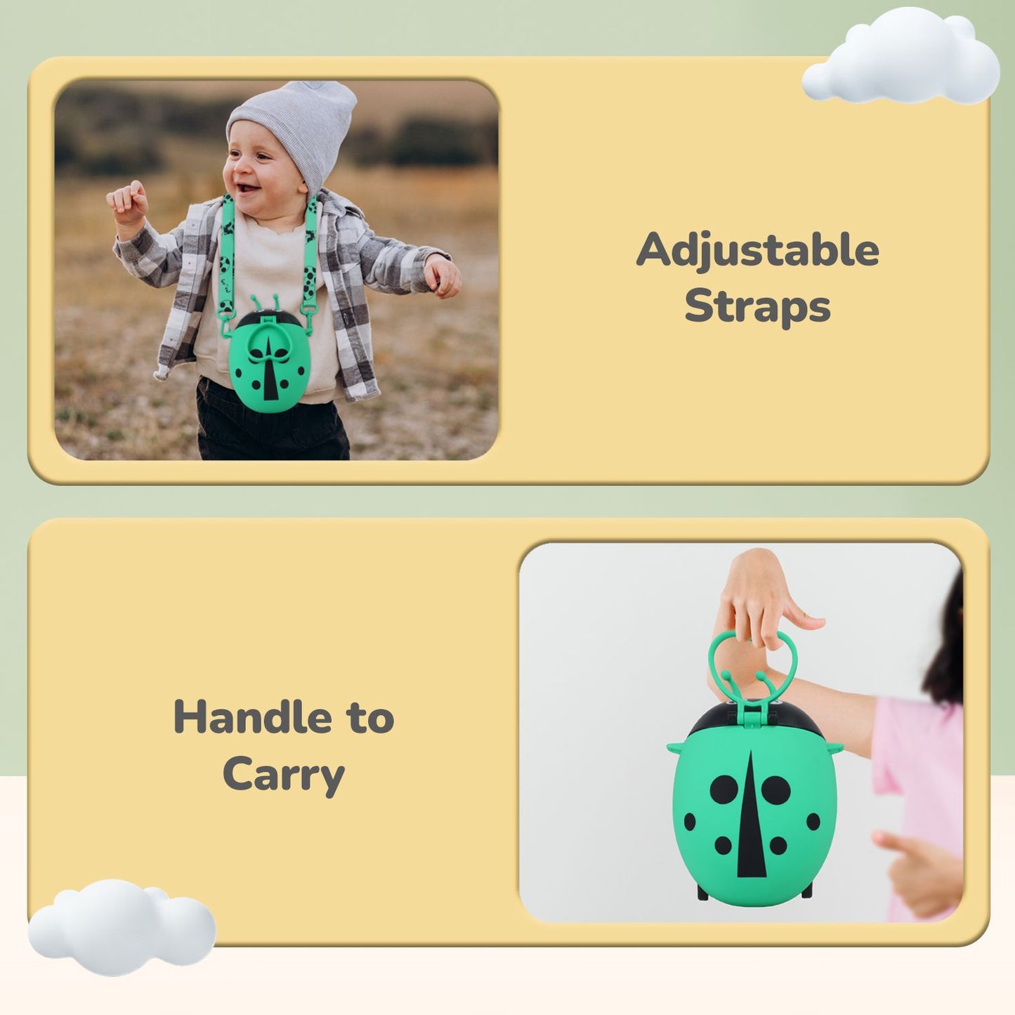 R for Rabbit Beetle Baby Straw Sipper Water Bottle With Adjustable Straps Green