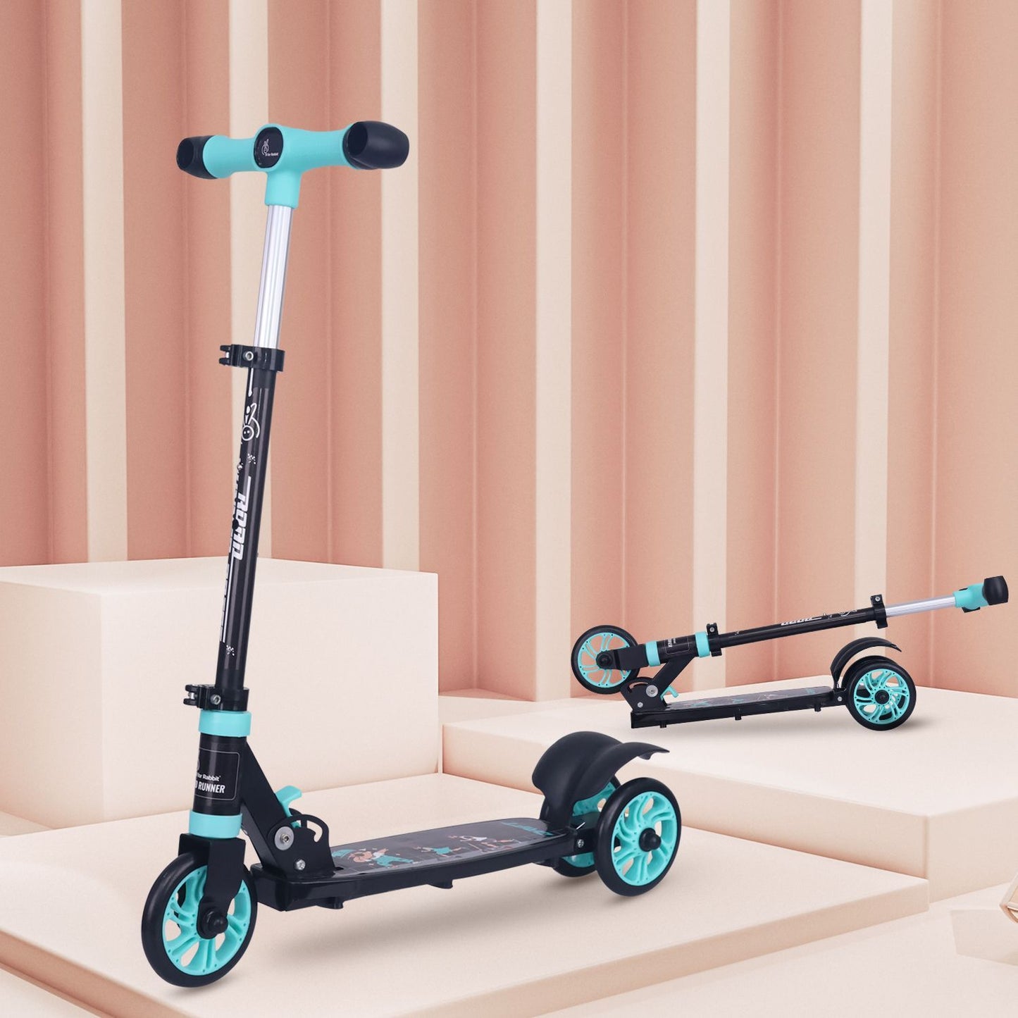 R for Rabbit Road Runner Drift Scooter - Metal Body, 3 Level Height Adjustment, Anti Slip Deck Lake Blue