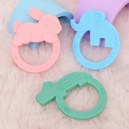R For Rabbit Tiny Bites Zoobie Baby Silicone Teethers Pack of 3 Crocodile, Rabbit, and Elephant, Green-Pink-Blue