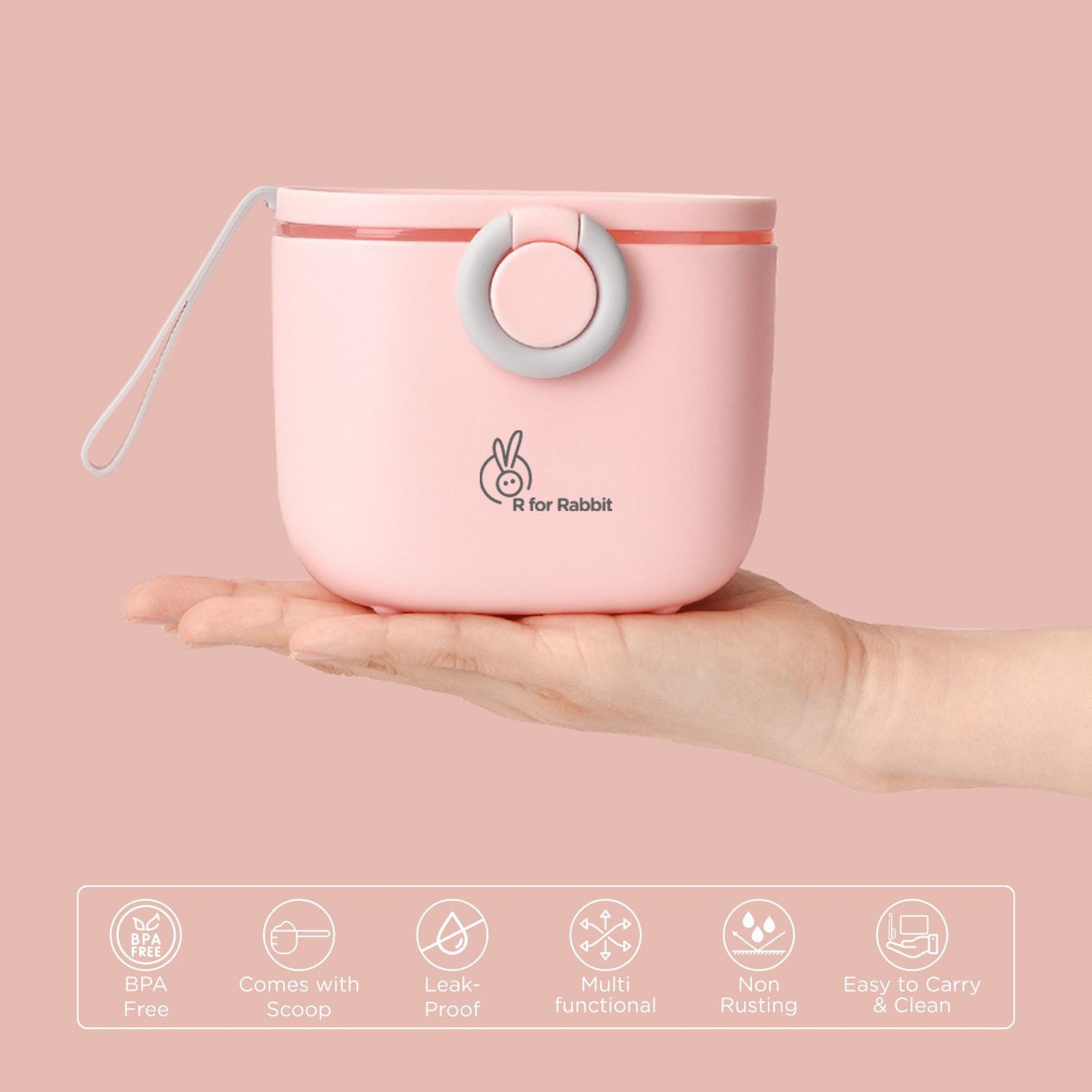 R for Rabbit First Feed Box With Scoop, BPA Free, Leak Proof Pink