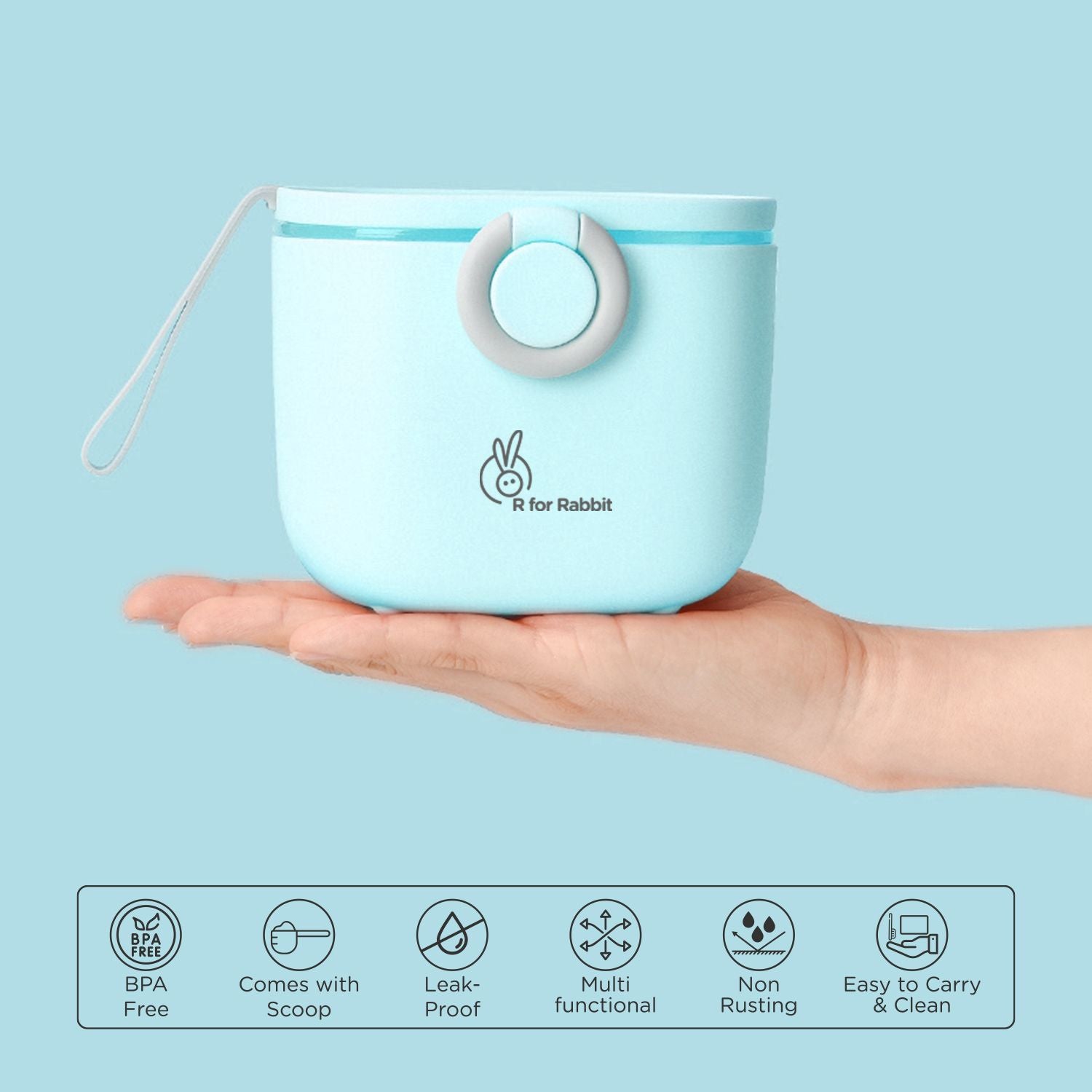 R for Rabbit First Feed Box With Scoop, BPA Free, Leak Proof Blue
