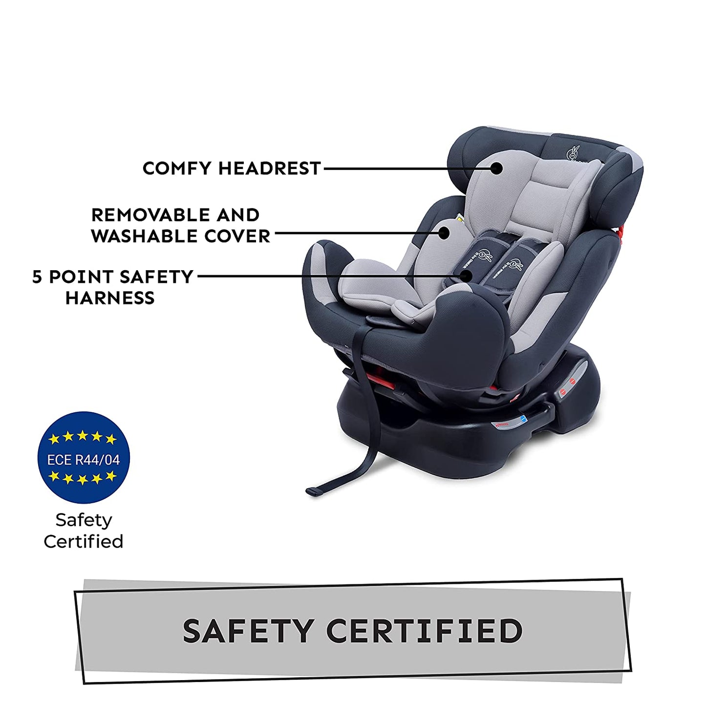 R for Rabbit Jack N Jill Grand Baby Car Seat For 0 To 7 Years Grey
