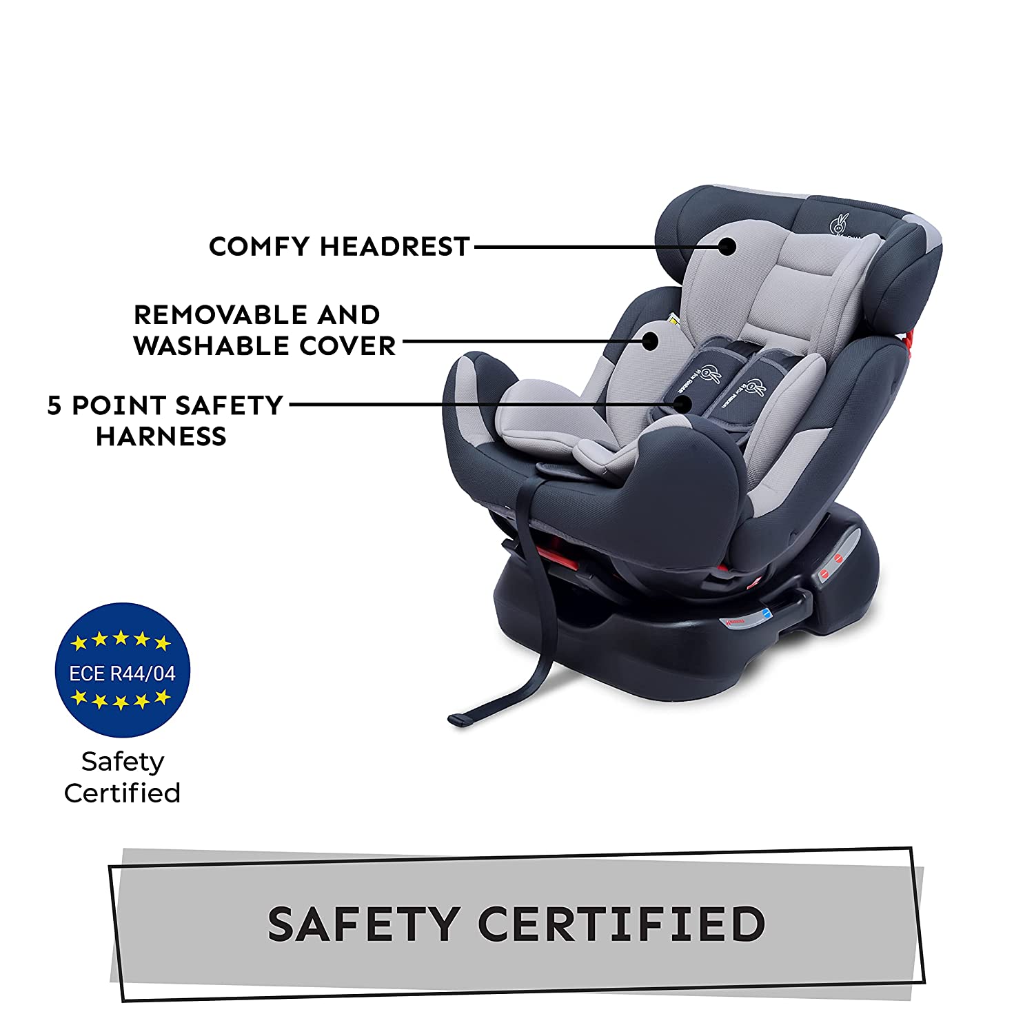 R for Rabbit Jack N Jill Grand Baby Car Seat For 0 To 7 Years Grey