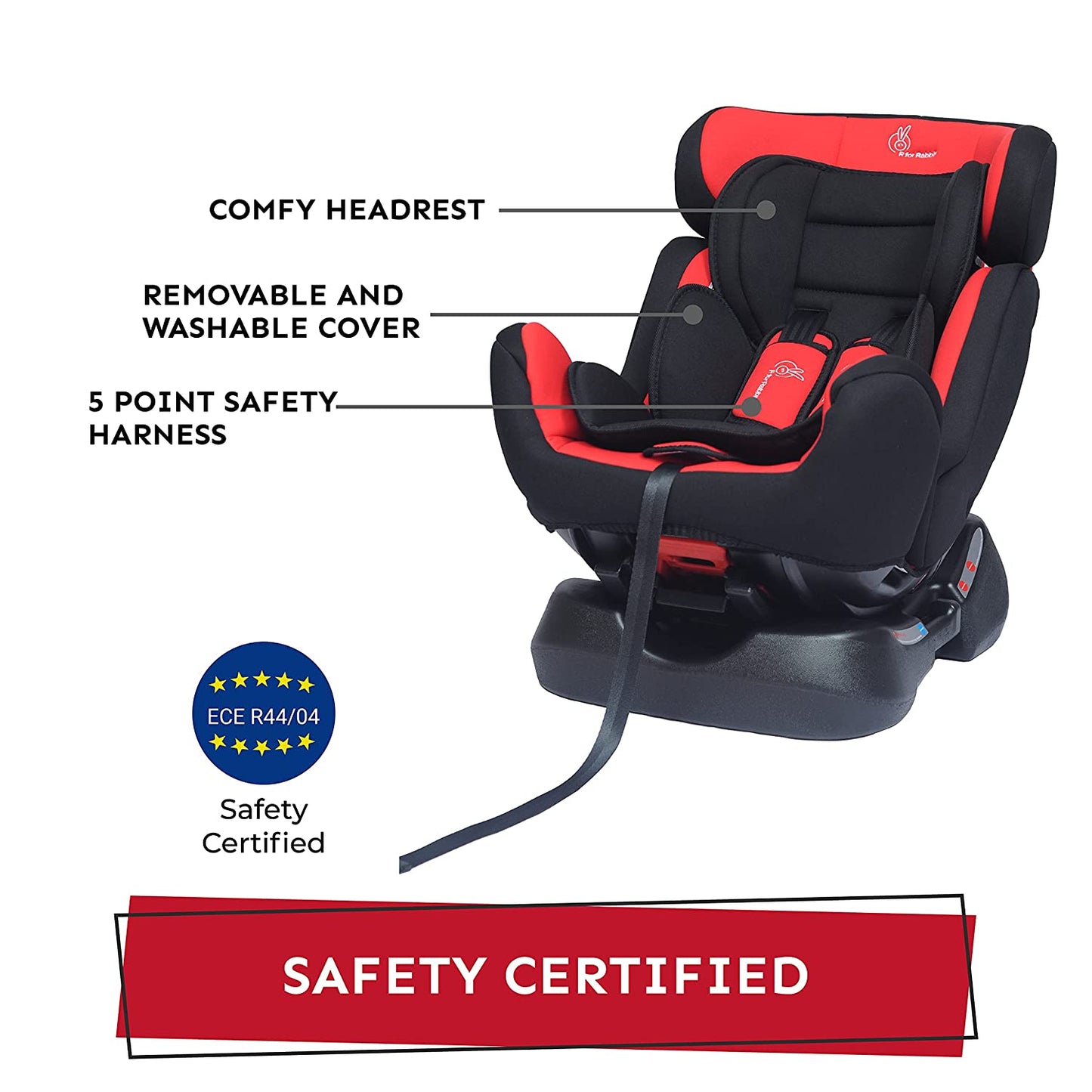 R for Rabbit Jack N Jill Grand Baby Car Seat For 0 To 7 Years Red