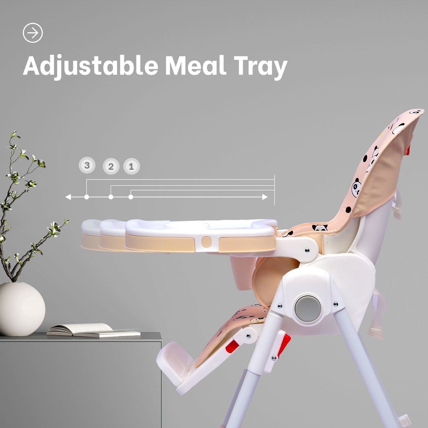 R for Rabbit Marshmallow High Chair - 7 Level Height Adjustment, 3 Recline Modes, Adjustable & Removable Double Meal Tray Beige