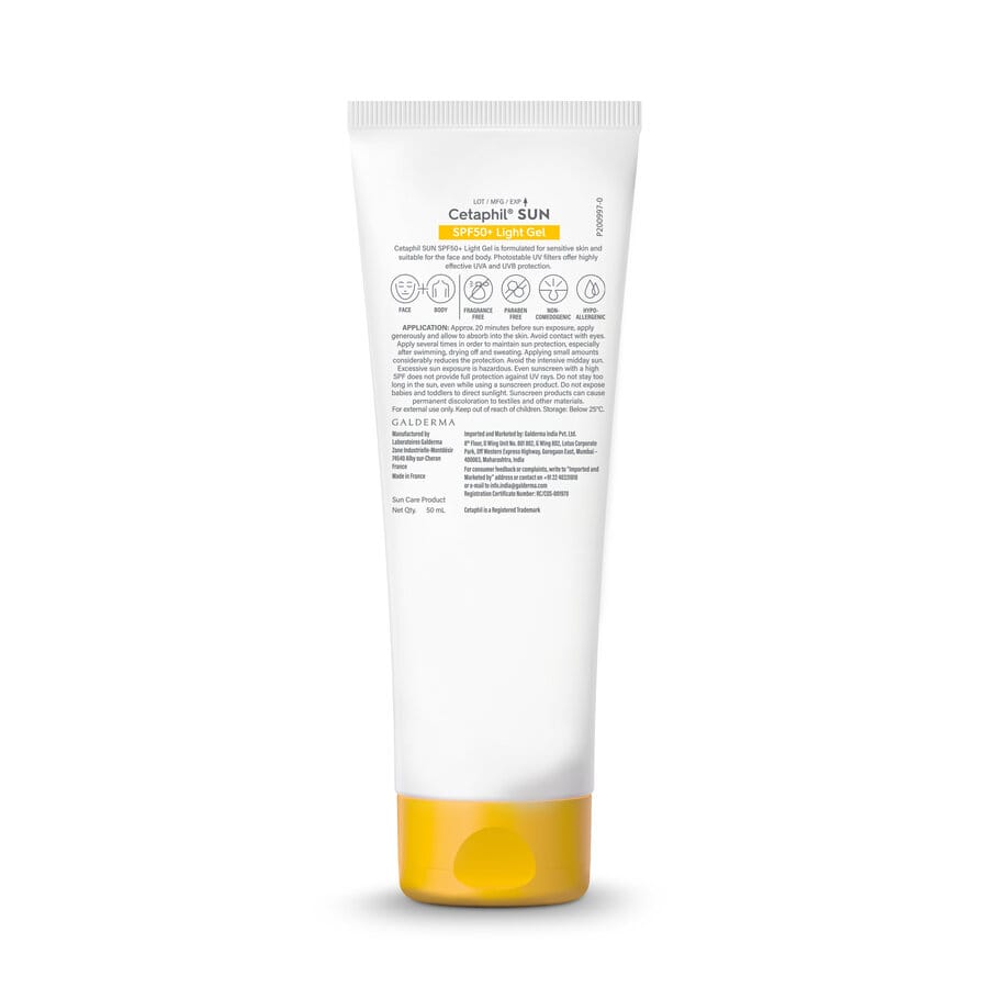 Cetaphil Combination Skin Sun Spf 50 Sunscreen, Very High Protection Light Gel, Water Resistant, Vitamin E, 50 Ml, Pack Of 1