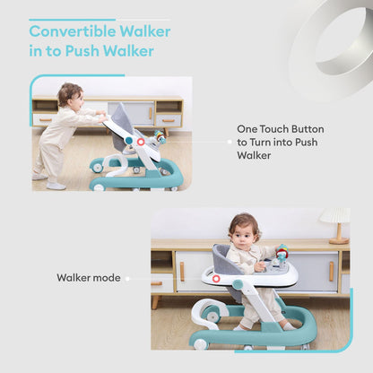 R for Rabbit Little Feet Walker - Detachable Toy Bar/Meal Tray With Music & Light, 2 Level Height/4 Level Seat Adjustment, Anti fall Brake Pads Green