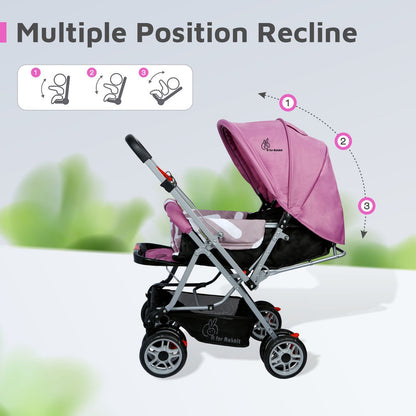 R for Rabbit Lollipop Lite Stroller - Travel Friendly, Easy To Fold, Reversible Handle, Wheel Lock, Adjustable Leg Rest Purple