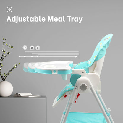 R for Rabbit Marshmallow High Chair - 7 Level Height Adjustment, 3 Recline Modes, Adjustable & Removable Double Meal Tray Green