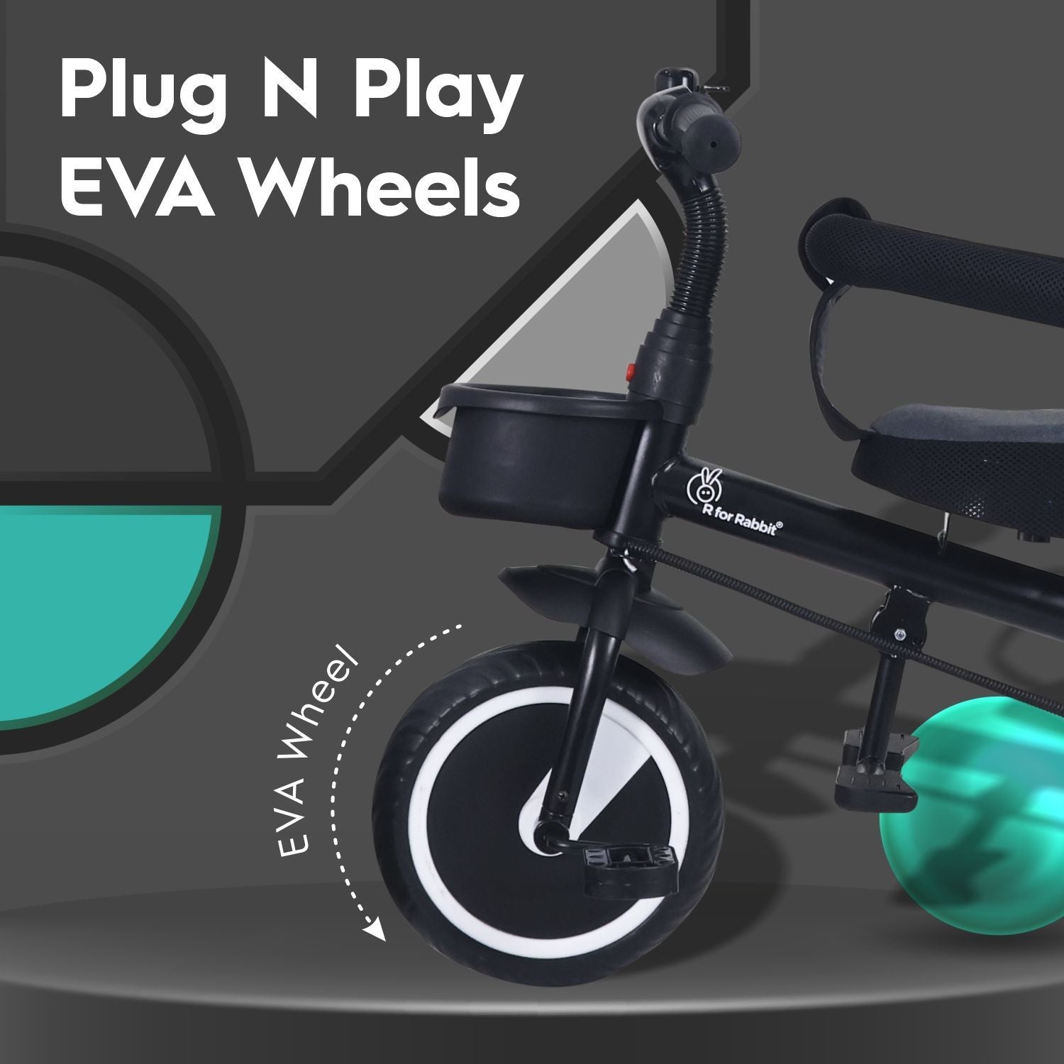 Tiny Toes T30 Ace Tricycle - 3 In 1, Adjustable Parental Control & Canopy, Front & Rear Basket Grey
