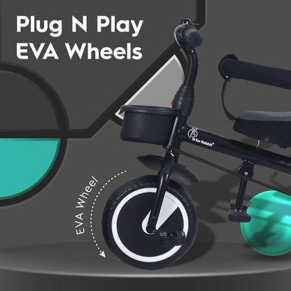 Tiny Toes T30 Ace Tricycle - 3 In 1, Adjustable Parental Control & Canopy, Front & Rear Basket Grey