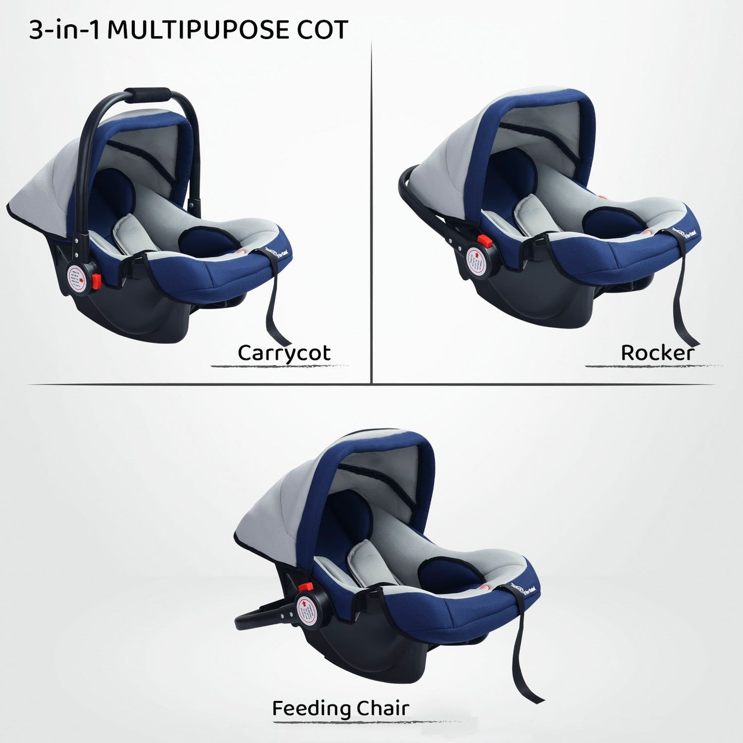 R for Rabbit Cozy 3 In 1 Multipurpose Baby Carry Cot Black Grey