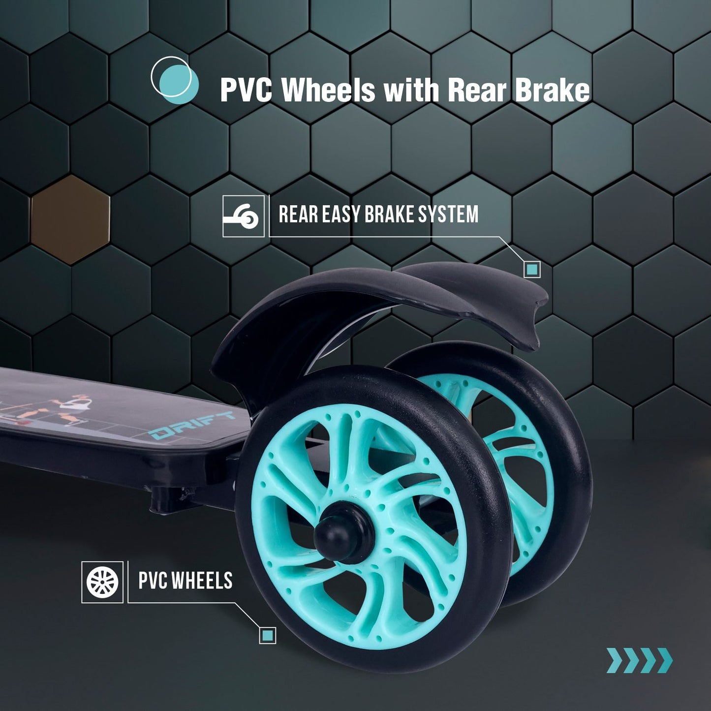 R for Rabbit Road Runner Drift Scooter - Metal Body, 3 Level Height Adjustment, Anti Slip Deck Lake Blue