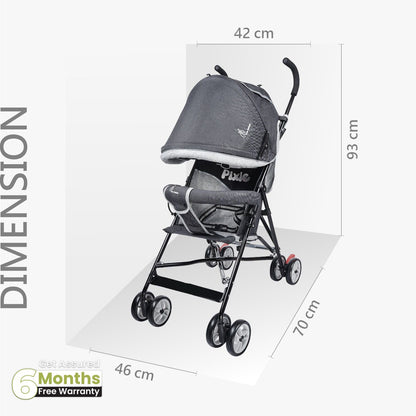 R for Rabbit Pixie Buggy Stroller - Easy To Fold & Store, UV Sun Protection Canopy, Rear Brakes, Storage Bag Black Grey