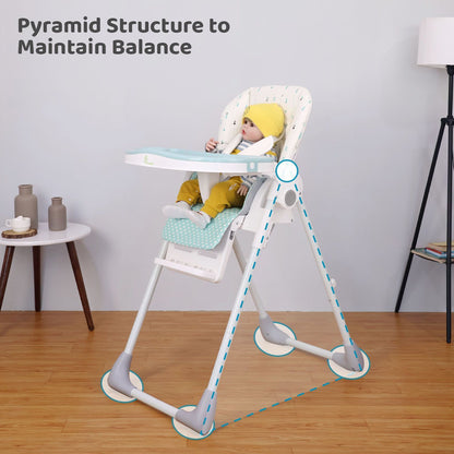 R for Rabbit Marshmallow Lite High Chair - 6 Level Height Adjustment, 3 Recline Modes, Adjustable & Removable Meal Tray Blue