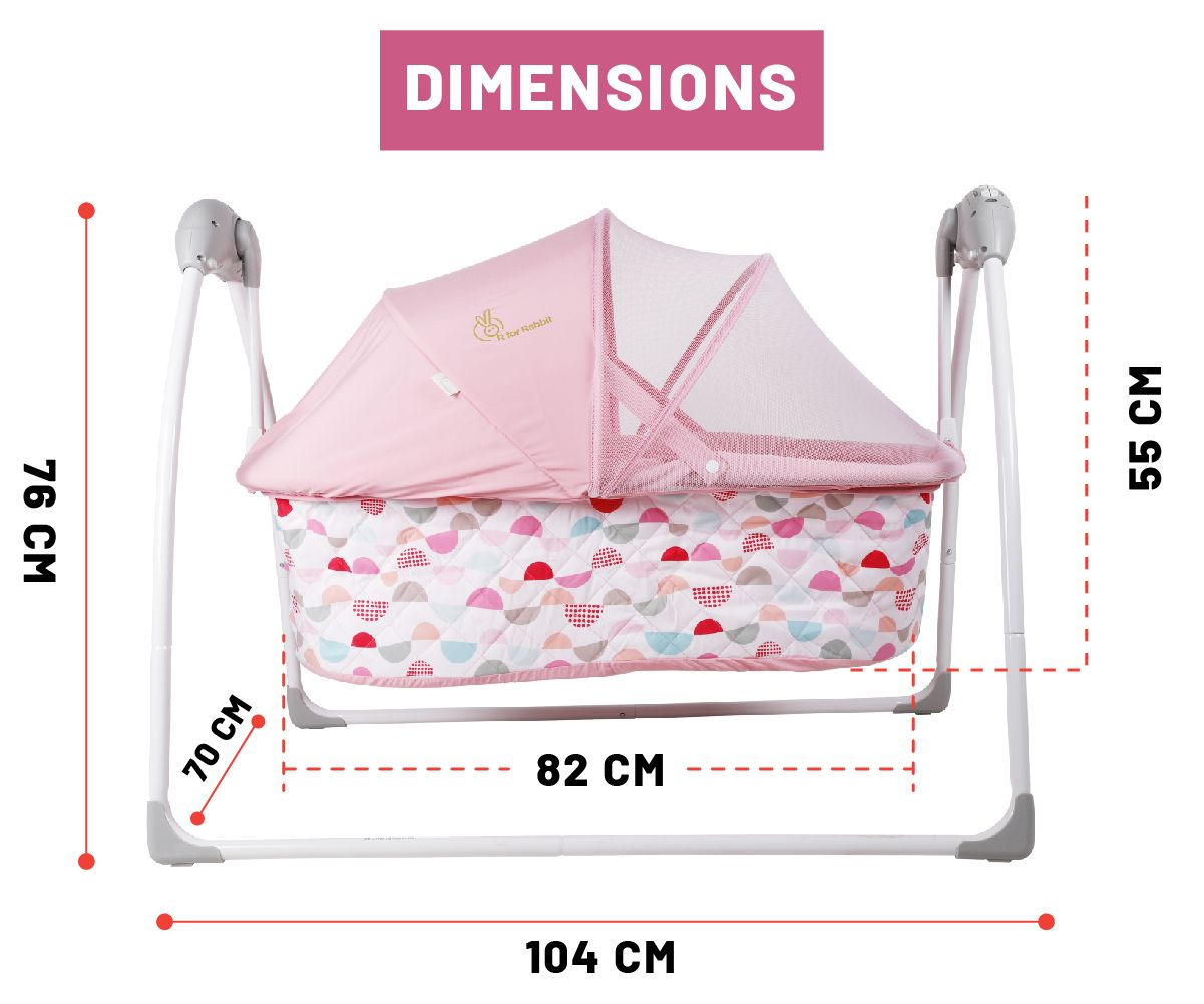 R for Rabbit Lullabies Cradle - Auto Swing With Remote Control, 16 In-Built Soothing Music Tunes, Mosquito Net Baby Cradle Pink