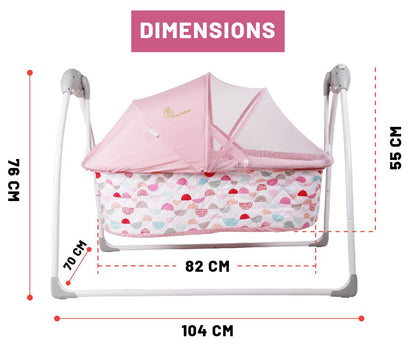 R for Rabbit Lullabies Cradle - Auto Swing With Remote Control, 16 In-Built Soothing Music Tunes, Mosquito Net Baby Cradle Pink