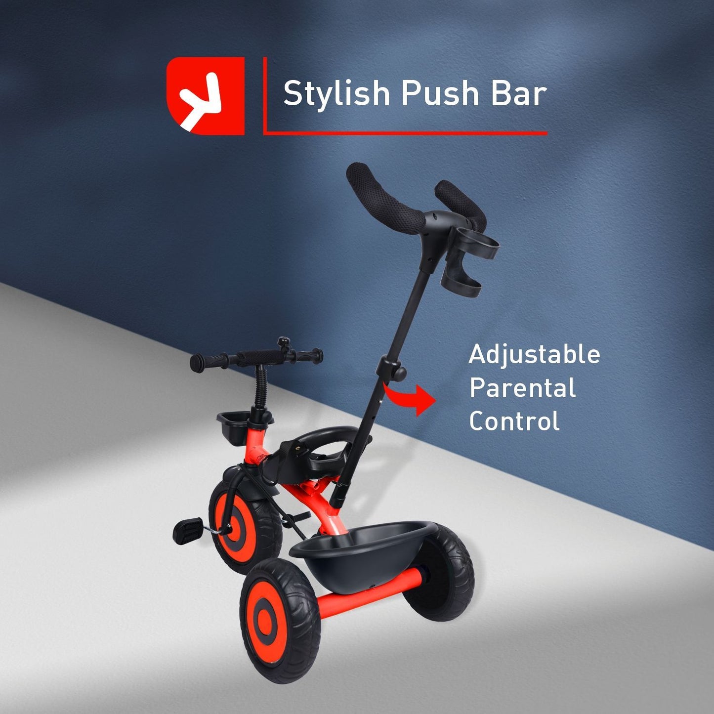 R for Rabbit Tiny Toes T20 Plus Tricycle - 2 In 1, Rubber Wheels, Adjustable Parental Control, Cup Holder Red