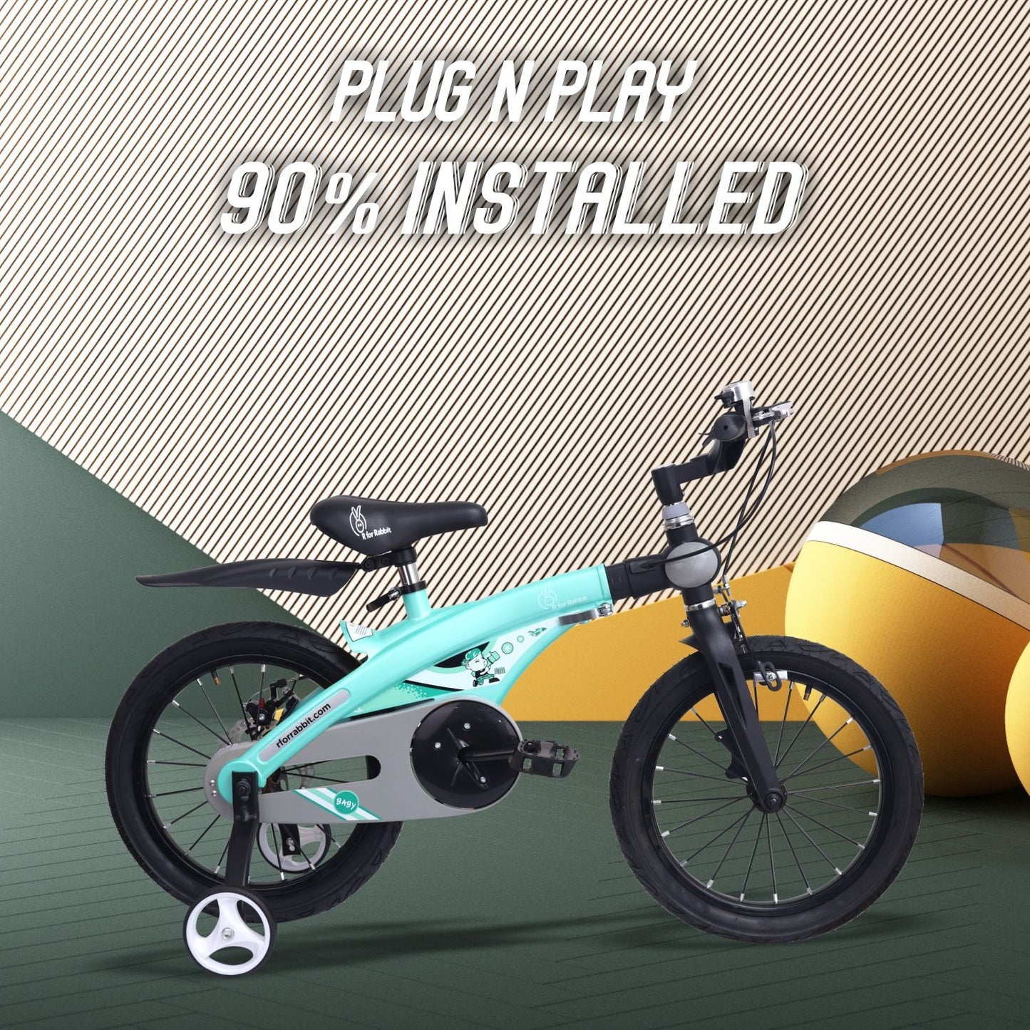 R for Rabbit Tiny Toes Jazz 14T Bicycle - Adjustable Structure, Seat & Handlebar, 90% Installed Lake Blue