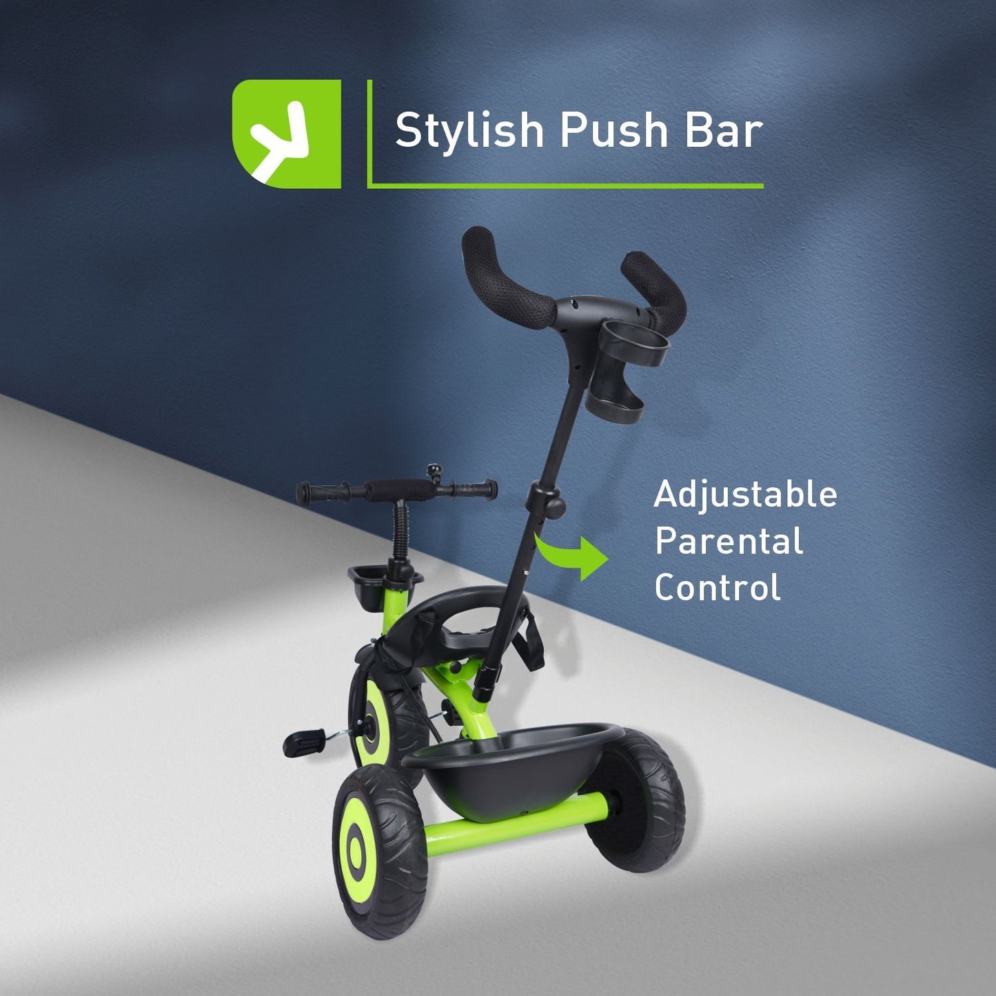 R for Rabbit Tiny Toes T20 Ace Tricycle - 2 In 1, EVA Wheels, Adjustable Parental Control, Cup Holder Green