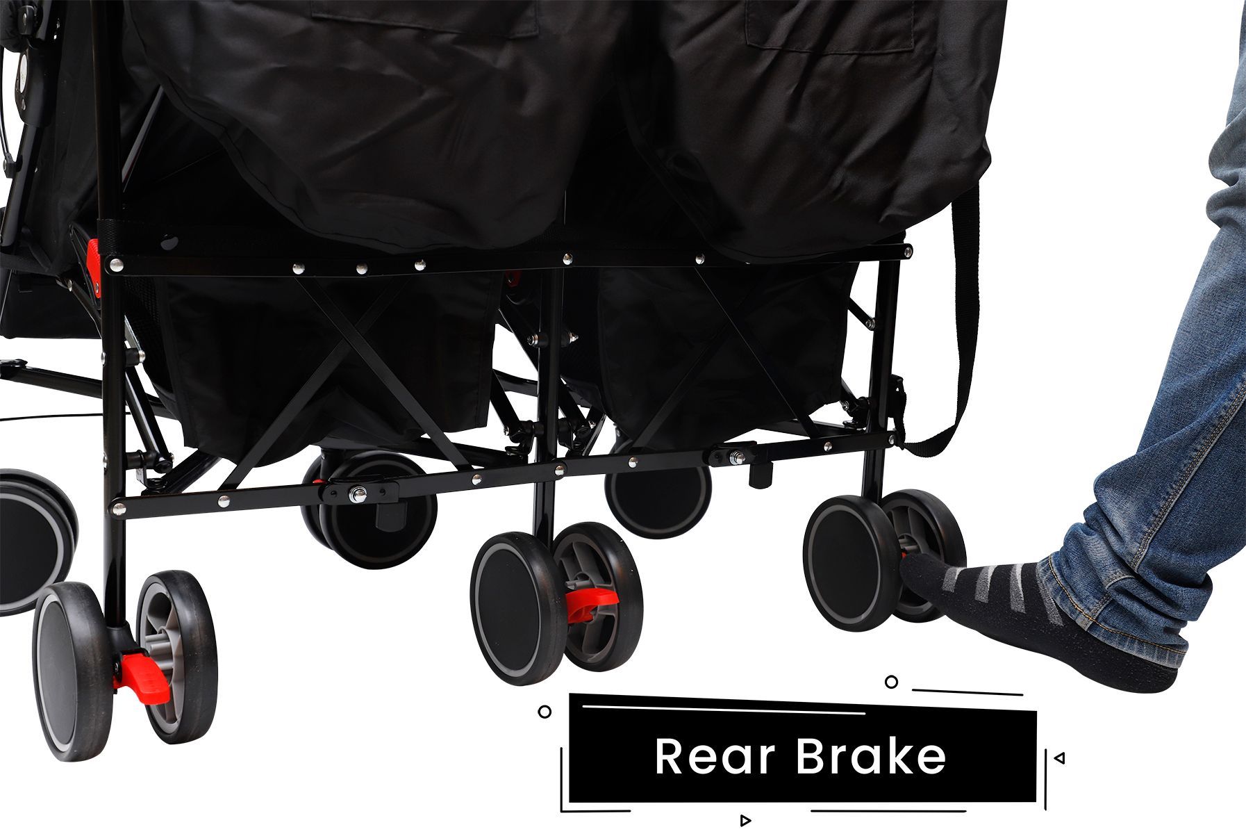 R for Rabbit Ginny And Johnny Stroller - Compact Fold, Dual Basket, Multi-Position Recline Seat, Rear Brake Black Grey