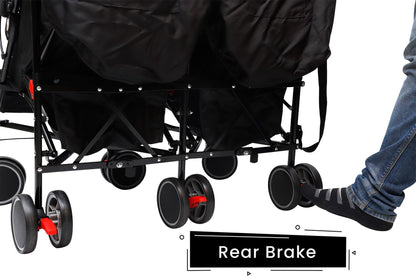 R for Rabbit Ginny And Johnny Stroller - Compact Fold, Dual Basket, Multi-Position Recline Seat, Rear Brake Black Grey
