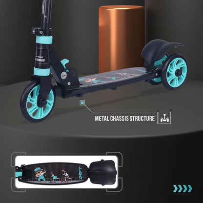 R for Rabbit Road Runner Drift Scooter - Metal Body, 3 Level Height Adjustment, Anti Slip Deck Lake Blue