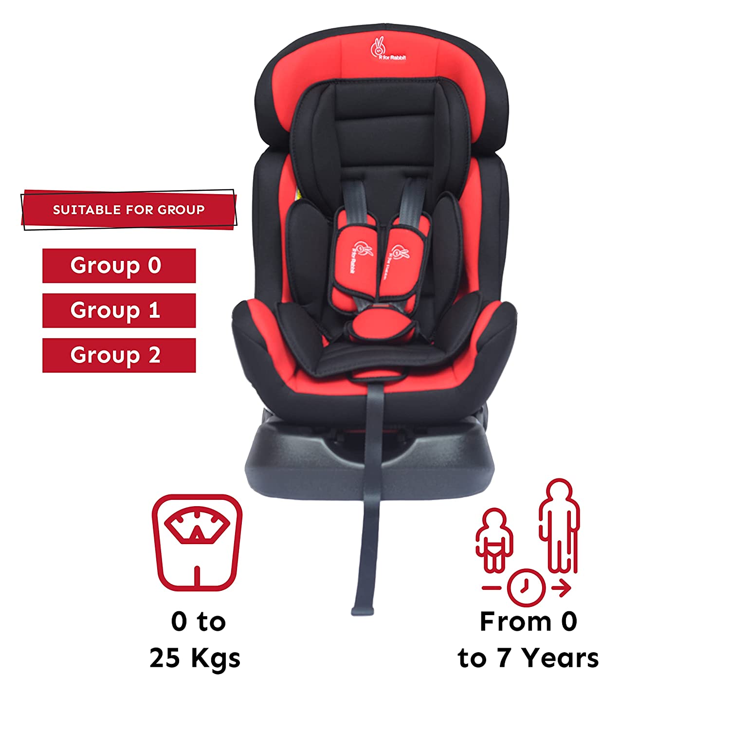 R for Rabbit Jack N Jill Grand Baby Car Seat For 0 To 7 Years Red
