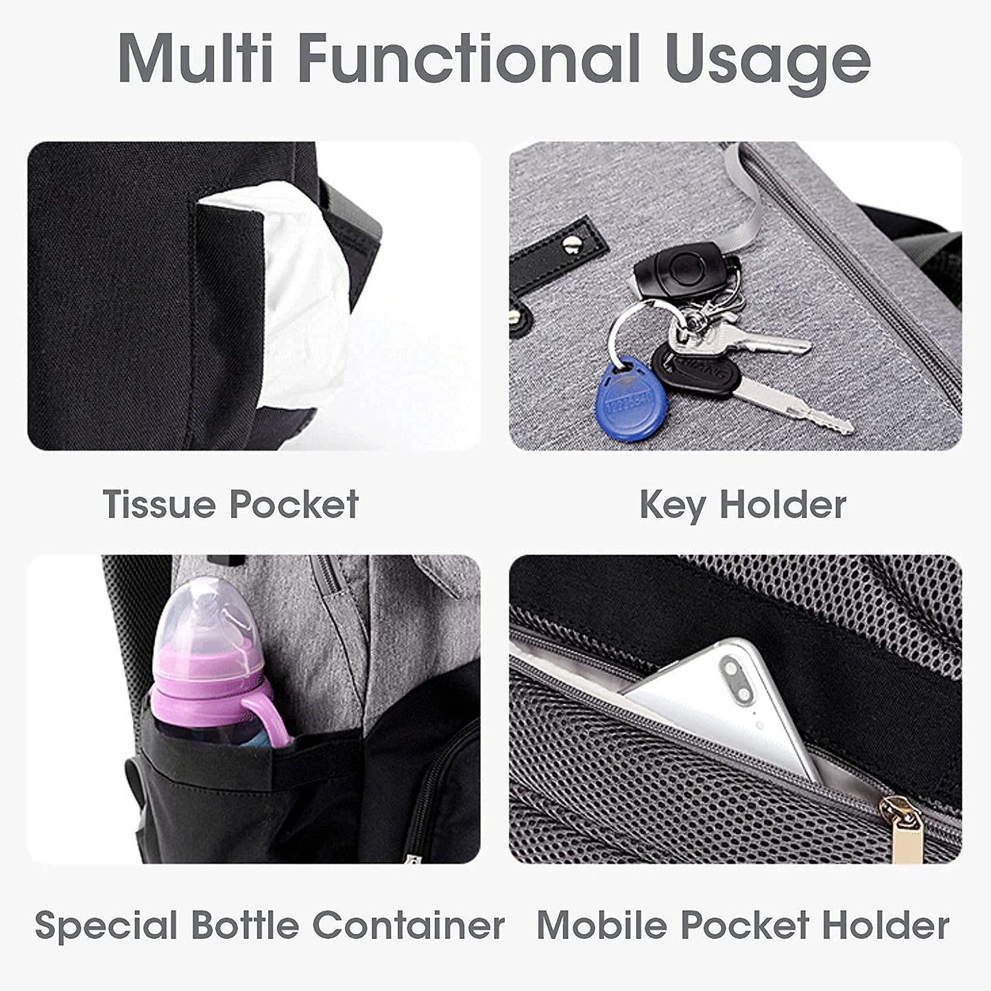 R for Rabbit Caramello Smart Diaper Bags For Mother With High-Quality Water-Resistant Material Grey Black