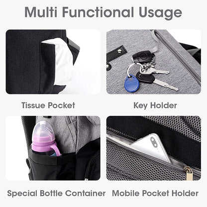R for Rabbit Caramello Smart Diaper Bags For Mother With High-Quality Water-Resistant Material Grey Black