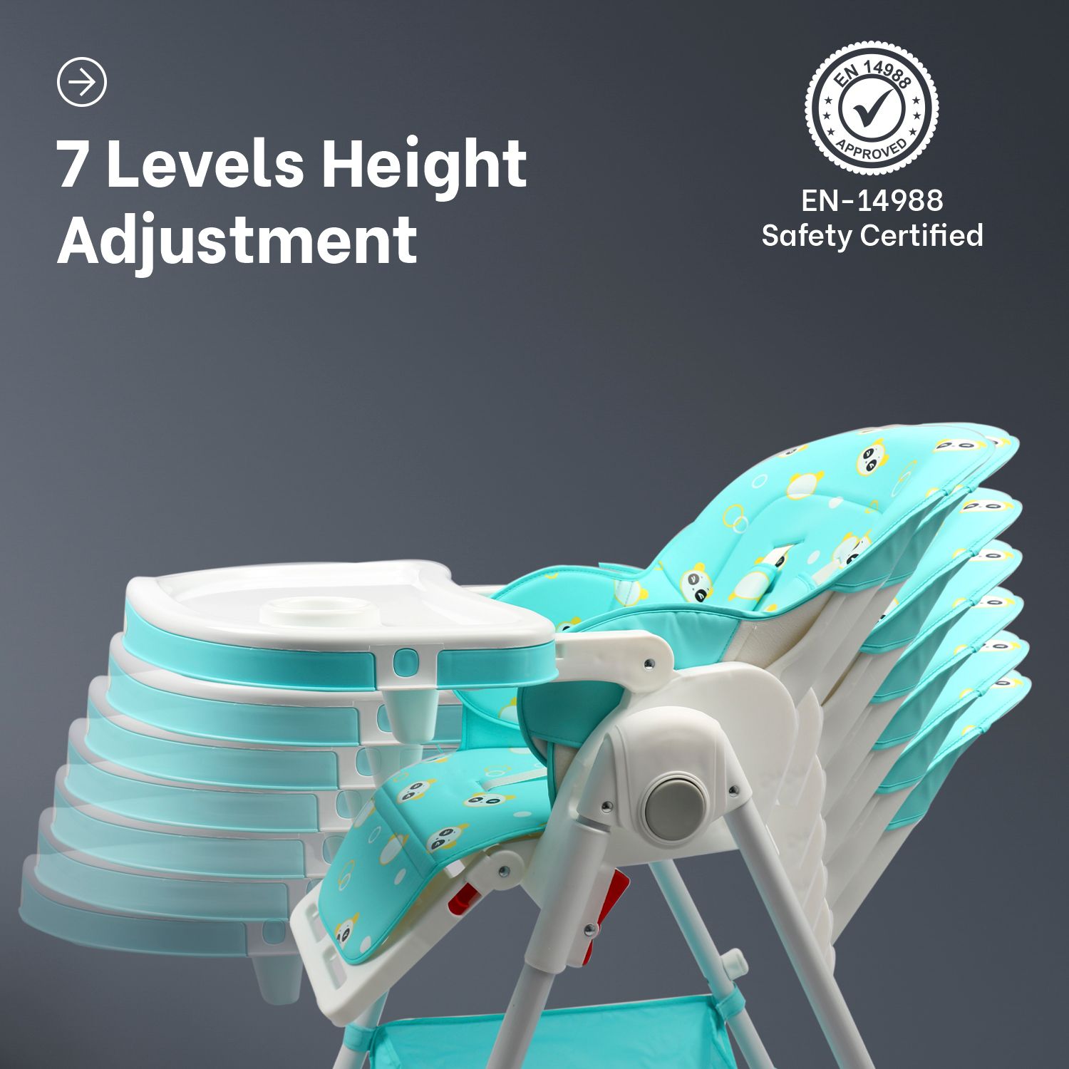 R for Rabbit Marshmallow High Chair - 7 Level Height Adjustment, 3 Recline Modes, Adjustable & Removable Double Meal Tray Green