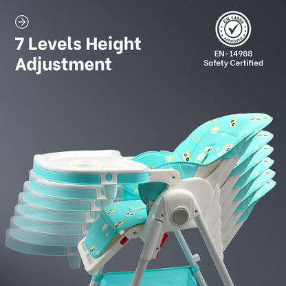 R for Rabbit Marshmallow High Chair - 7 Level Height Adjustment, 3 Recline Modes, Adjustable & Removable Double Meal Tray Green