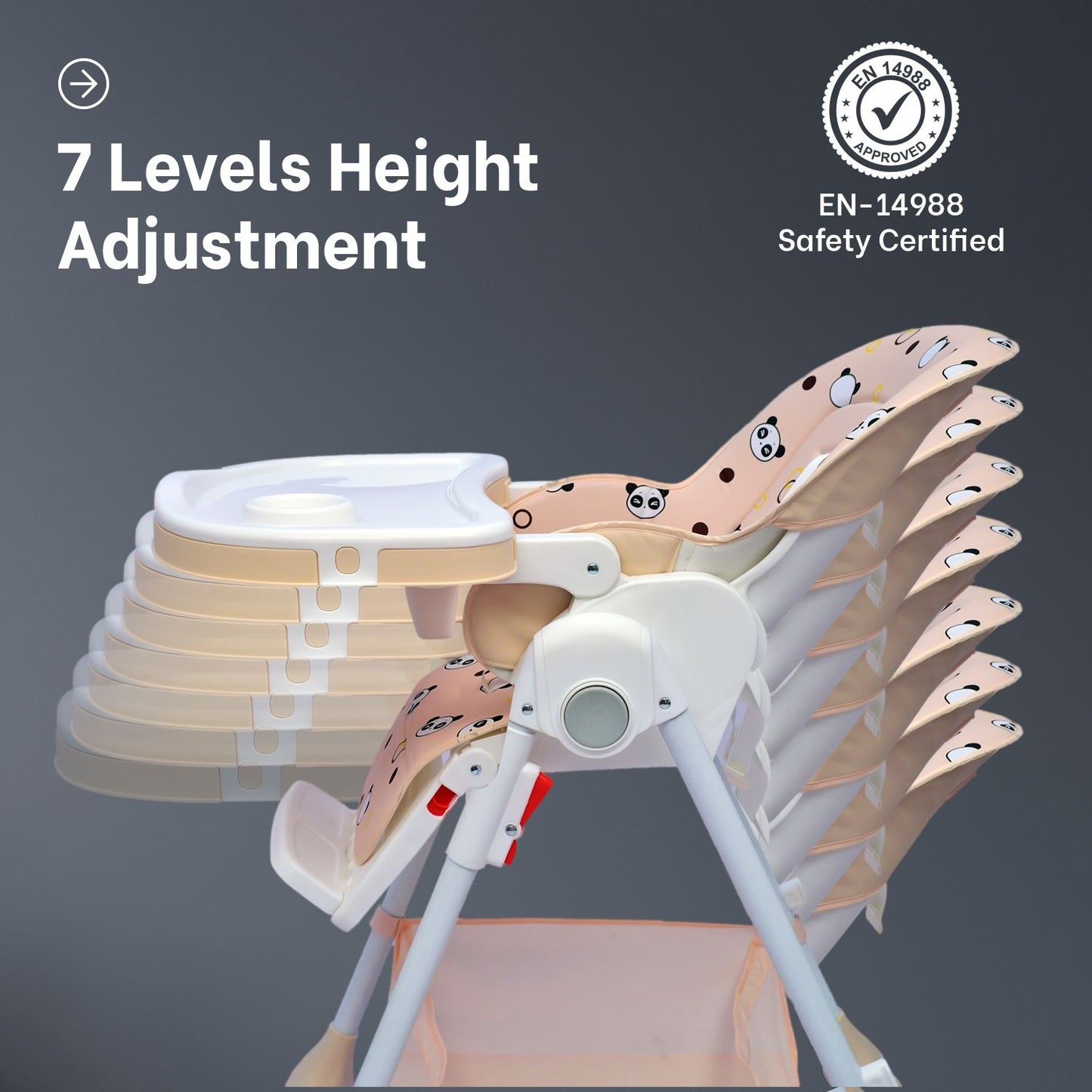 R for Rabbit Marshmallow High Chair - 7 Level Height Adjustment, 3 Recline Modes, Adjustable & Removable Double Meal Tray Beige