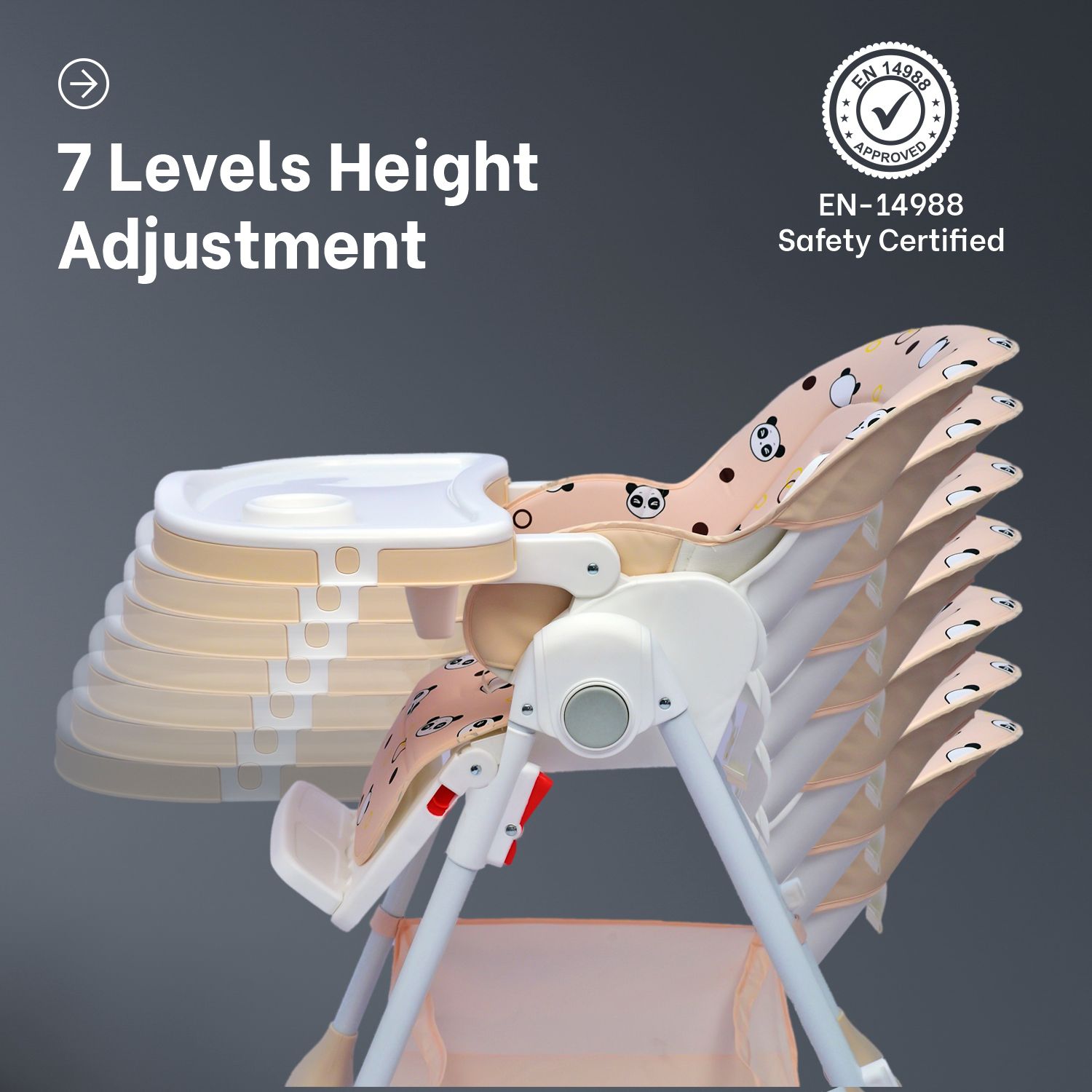 R for Rabbit Marshmallow High Chair - 7 Level Height Adjustment, 3 Recline Modes, Adjustable & Removable Double Meal Tray Beige