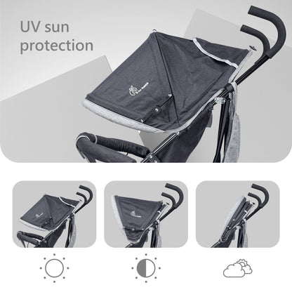 R for Rabbit Pixie Buggy Stroller - Easy To Fold & Store, UV Sun Protection Canopy, Rear Brakes, Storage Bag Black Grey