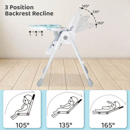 R for Rabbit Marshmallow Lite High Chair - 6 Level Height Adjustment, 3 Recline Modes, Adjustable & Removable Meal Tray Blue