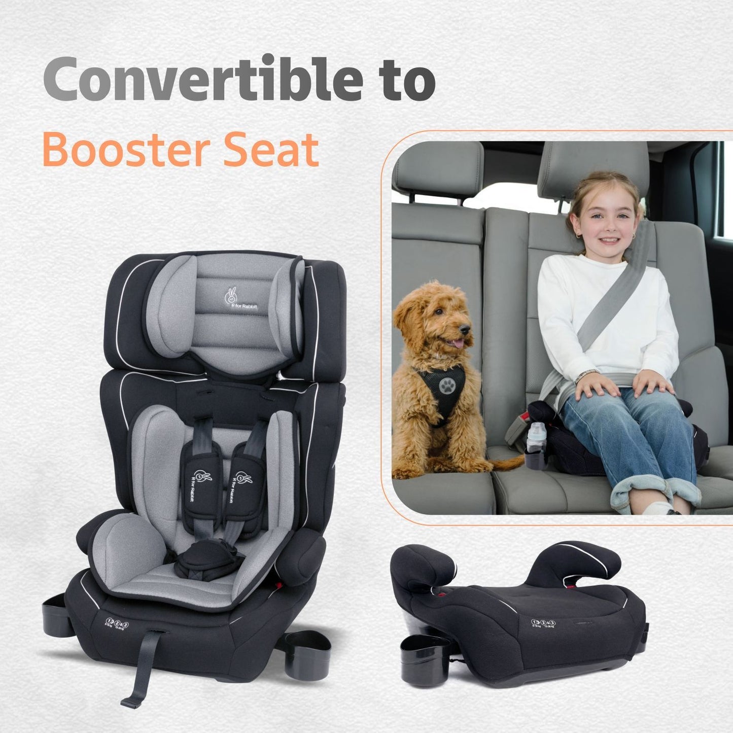 R for Rabbit Jumping Jack Grand Car Seat for 0 to 12 Years Black Grey