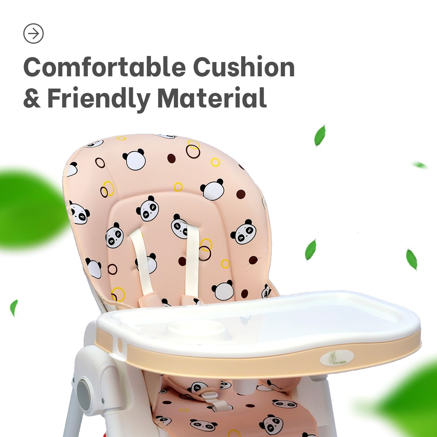 R for Rabbit Marshmallow High Chair - 7 Level Height Adjustment, 3 Recline Modes, Adjustable & Removable Double Meal Tray Beige