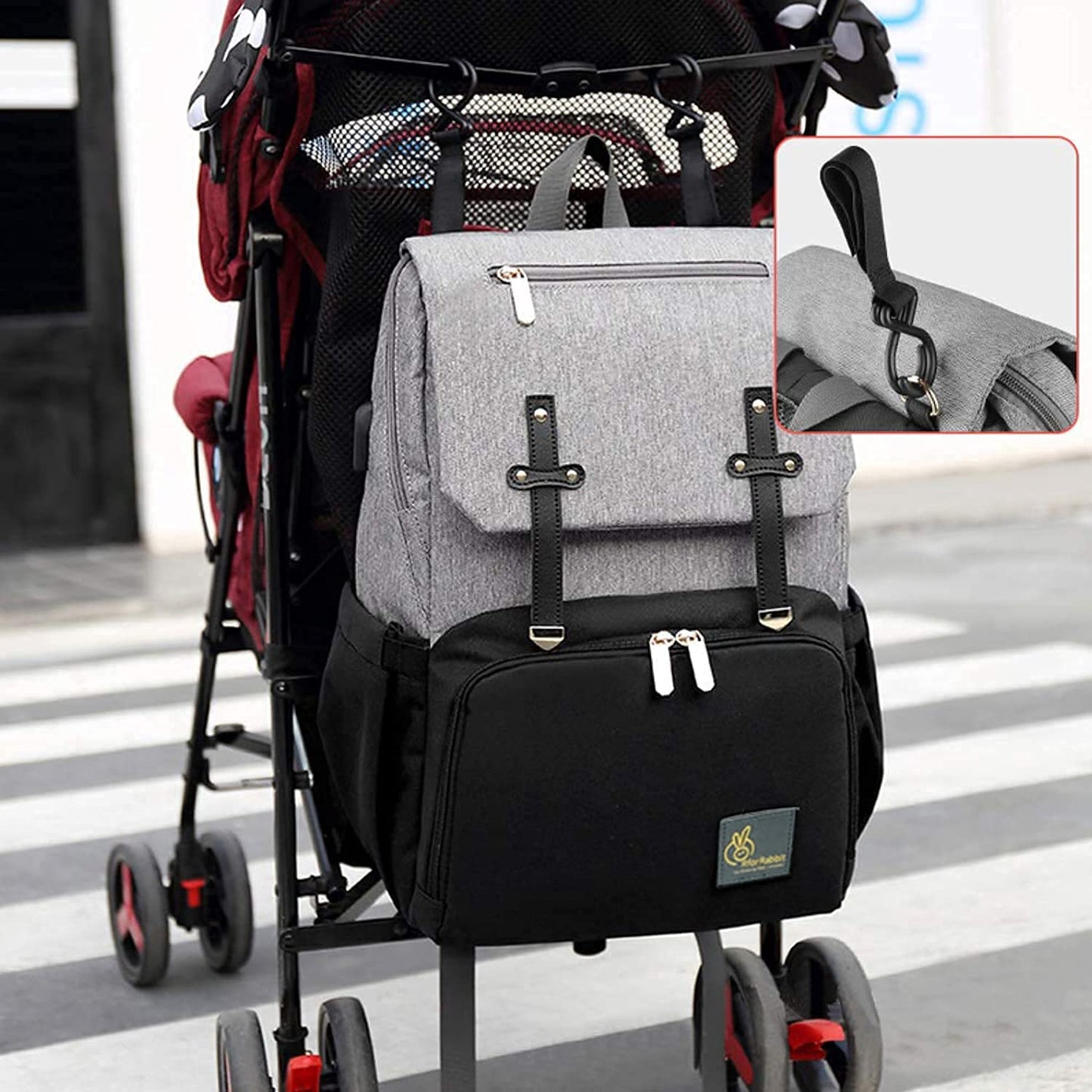 R for Rabbit Caramello Smart Diaper Bags For Mother With High-Quality Water-Resistant Material Grey Black