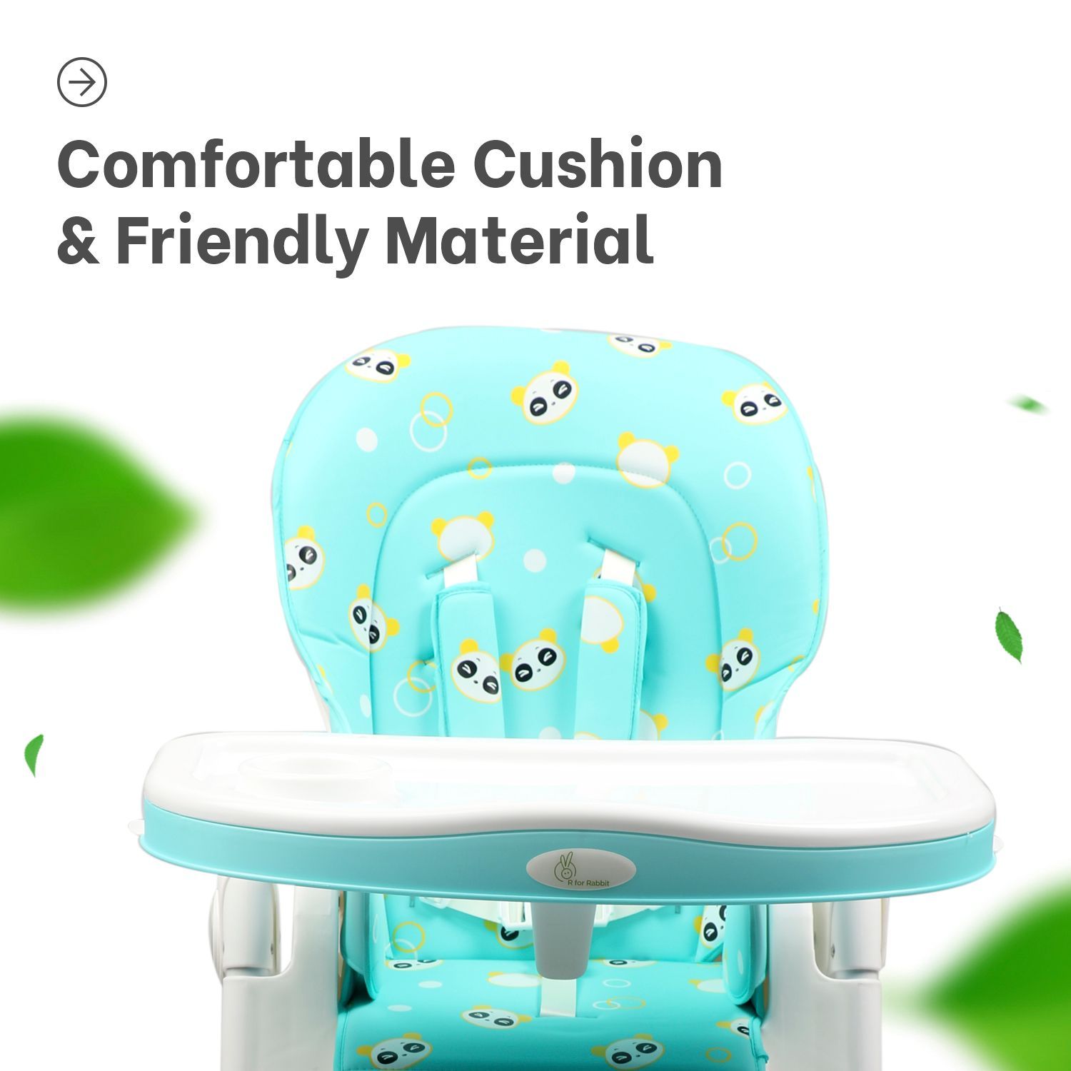 R for Rabbit Marshmallow High Chair - 7 Level Height Adjustment, 3 Recline Modes, Adjustable & Removable Double Meal Tray Green