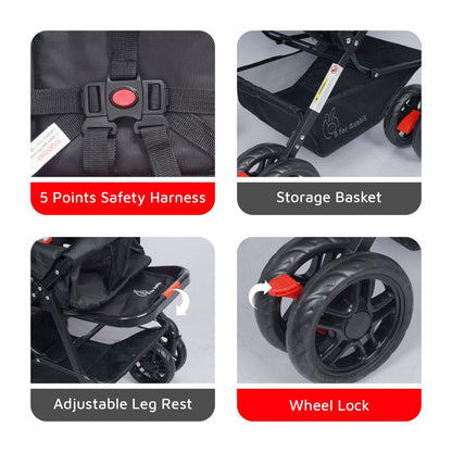 R for Rabbit Lollipop Lite Stroller - Travel Friendly, Easy To Fold, Reversible Handle, Wheel Lock, Adjustable Leg Rest Black Mullti