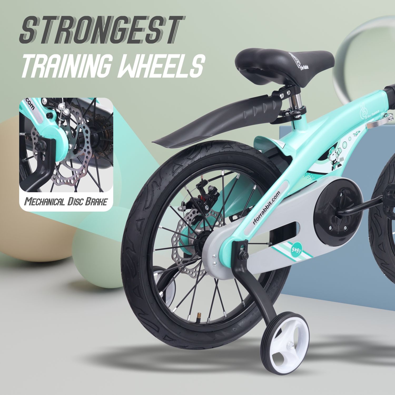 R for Rabbit Tiny Toes Jazz 14T Bicycle - Adjustable Structure, Seat & Handlebar, 90% Installed Lake Blue