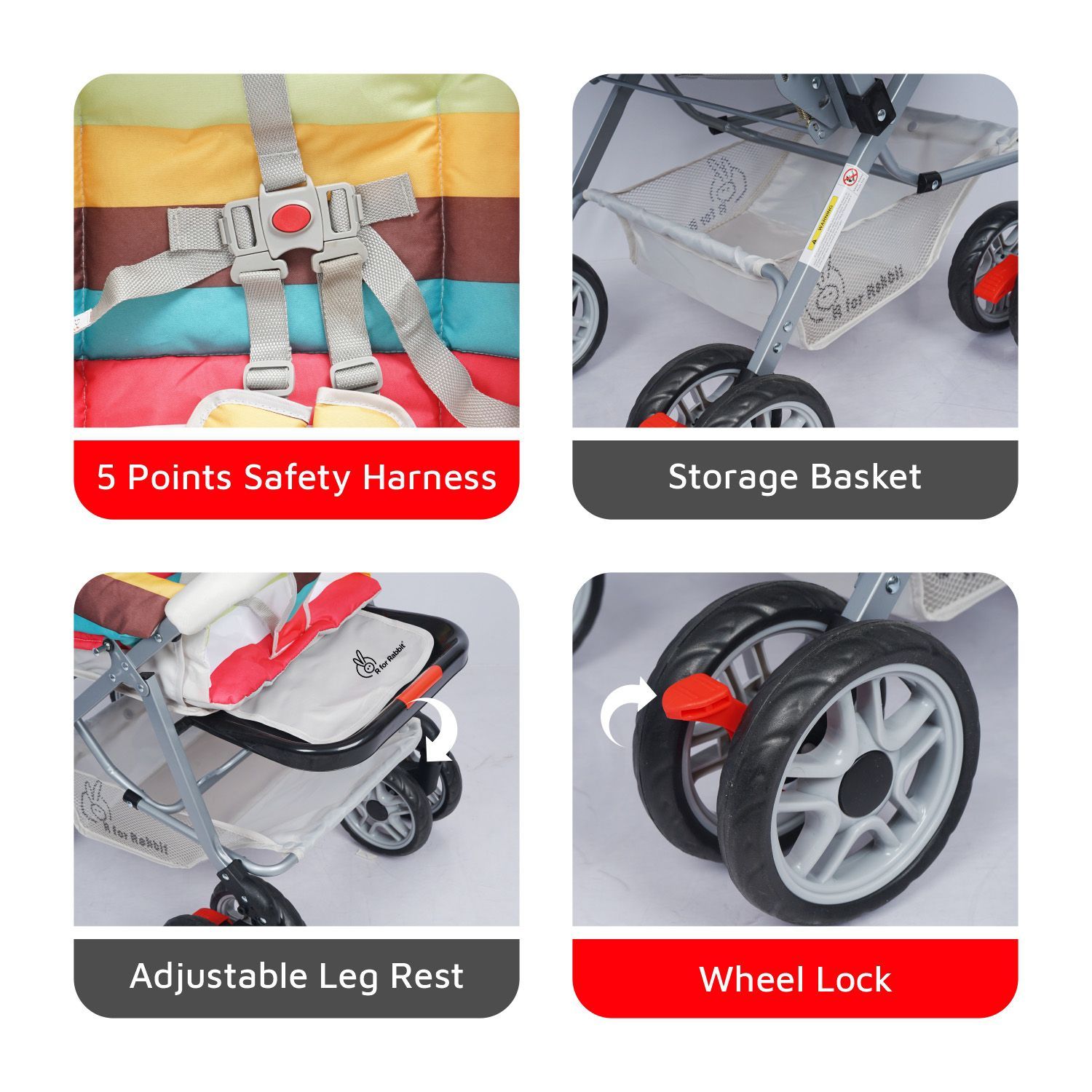 R for Rabbit Lollipop Lite Stroller - Travel Friendly, Easy To Fold, Reversible Handle, Wheel Lock, Adjustable Leg Rest Rainbow