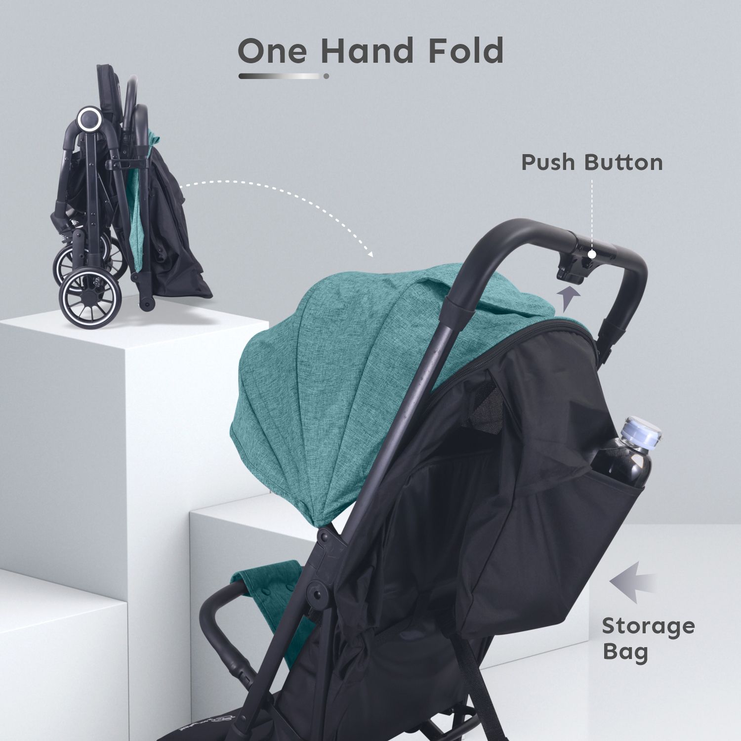 R for Rabbit Pocket Air Lite Stroller - One Hand Fold, Light Weight, Travel Friendly, Adjustable Canopy Green Black