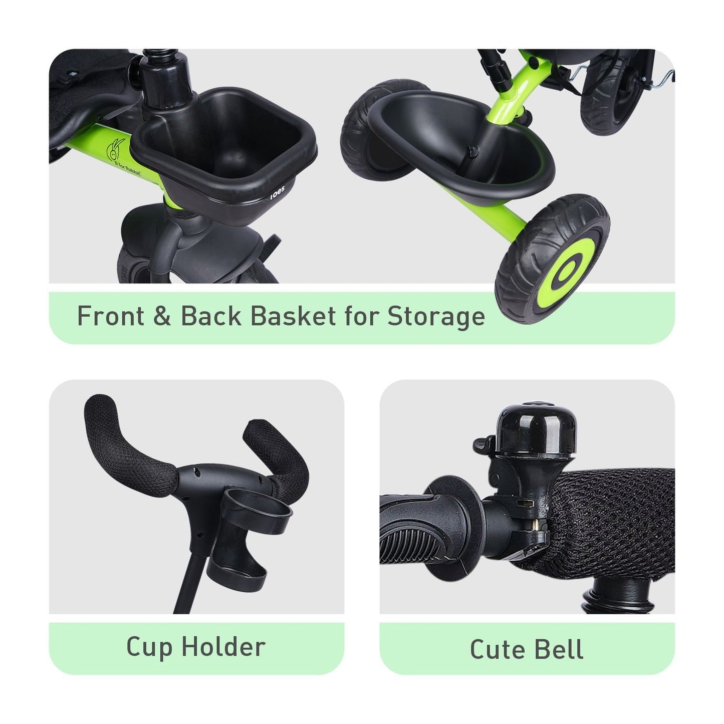 R for Rabbit Tiny Toes T20 Ace Tricycle - 2 In 1, EVA Wheels, Adjustable Parental Control, Cup Holder Green